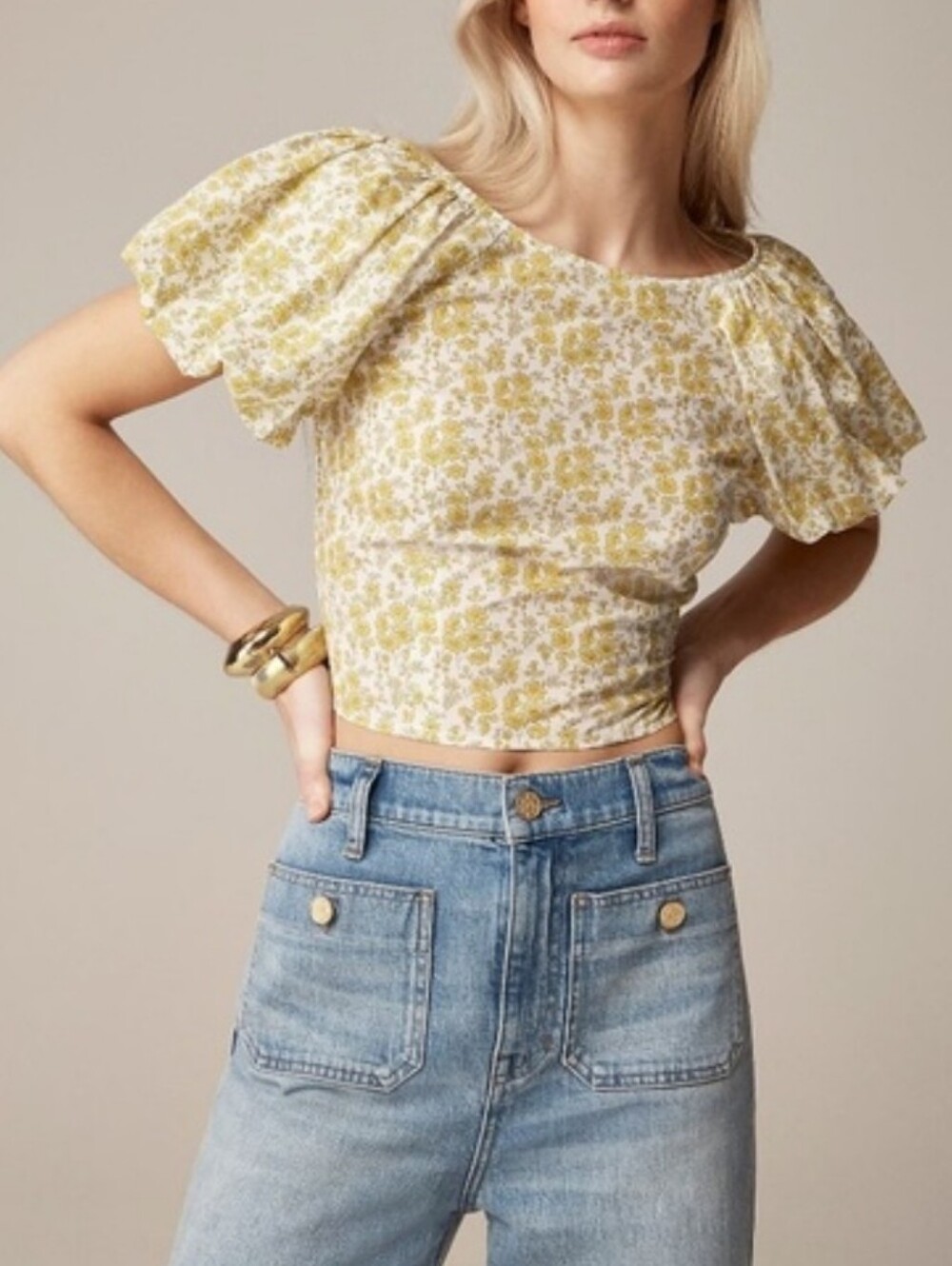 J.Crew Smocked Fitted puff-sleeve top in Liberty NWT